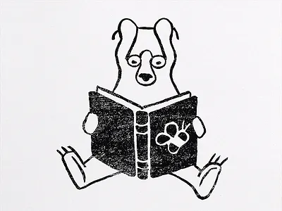 reading Papa Bear animal bear book bookplate emblem ex libris fairytale logo rubber stamp stamp