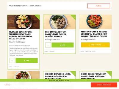 Territory foods: customize your pack basket cart filtering filters food meals nutrition picker territory