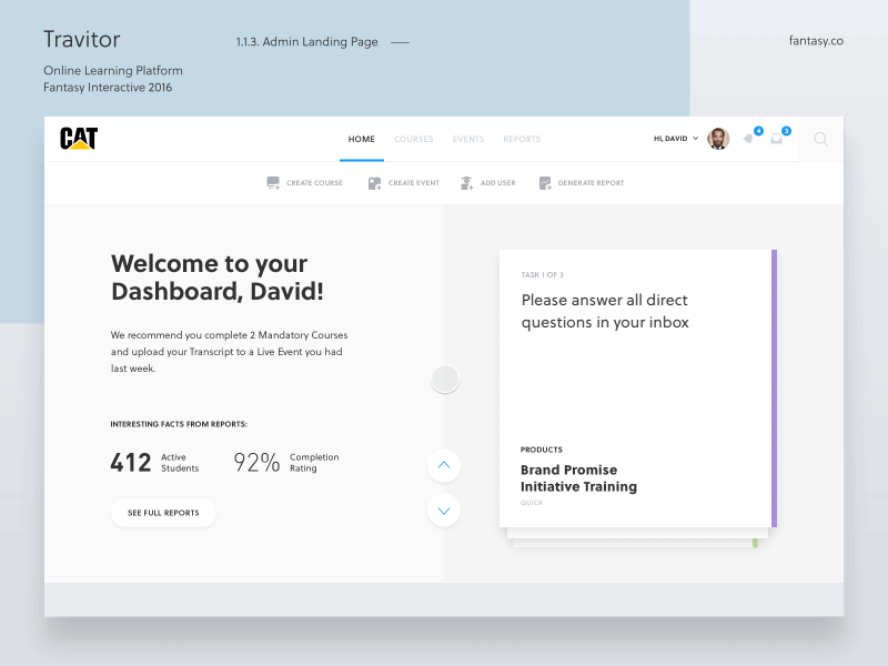 Example of Travitor online learning platform – Admin dashboard