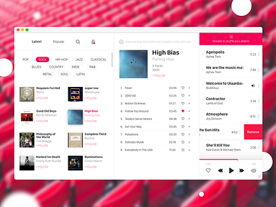 #DailyUI 7 / Music Player daily ui dailyui music music player play player red stream tracks www.dailyui.co