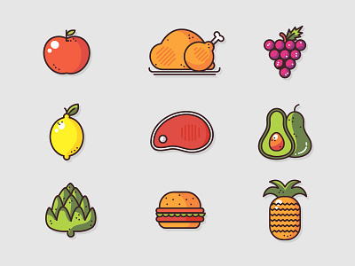 Food icons flat food icon stroke tasty