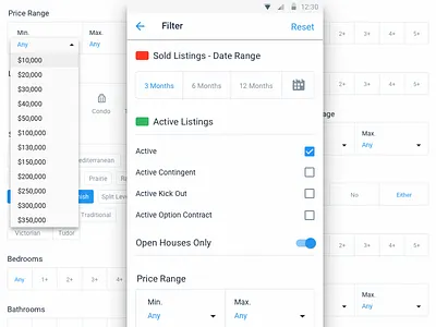 Android Filters More android clean design filters map mobile real estate search ui ux