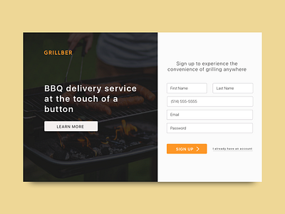 Landing page 003 bbq black orange daily ui daily ui 003 dailyui dailyui003 grill landing page landingpage ui web app