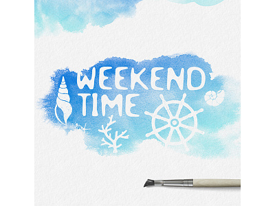 Weeken time blue font ocean sea typography watercolor weekend