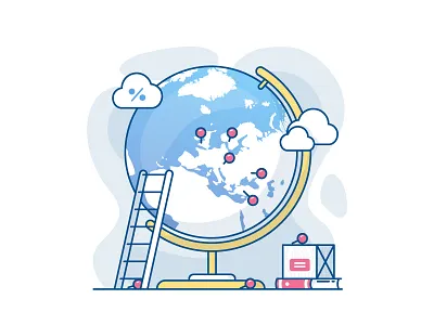 Multi-Countries box cloud countries globe growing ladder percent pin service spread