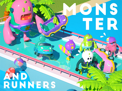 Monster and Runners 3d 80s c4d cg character cinema4d isometric miniature octane toy