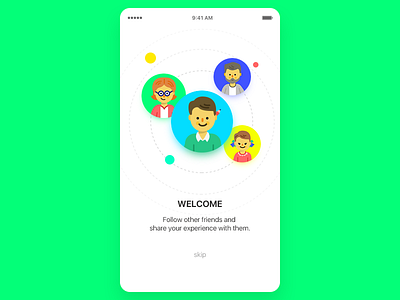 Walkthrough flat follow friend illustration social ui walkthrough