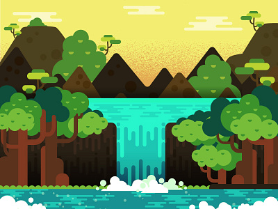 Flat waterfall landscape freebie flat freebie landscape waterfall