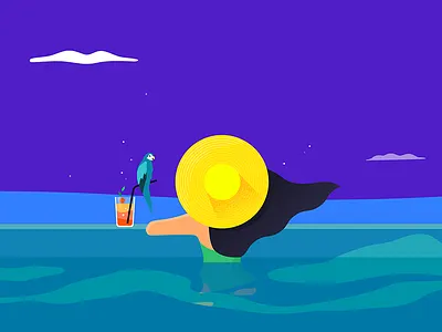 summer night cloud girl hair hat night parrot summer vacation wave wind