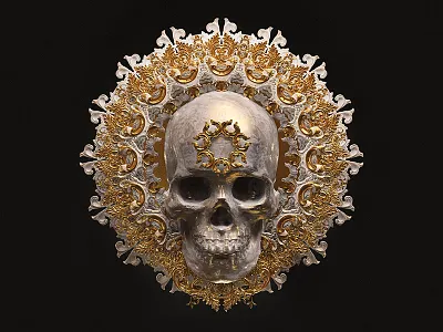 † Mandala † 3d billelis black engraved gold ornate pattern skull statue tattoo vector