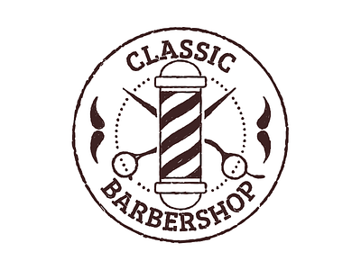 Classic BarberShop barber brown circle circular dots logo mustache pole scissors stamp