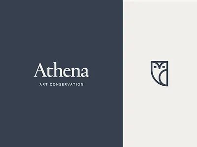 Athena art branding icon line logo monolinear owl typography