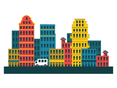 City art buildings city color design flat illustration new york old truck urban