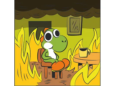 Yoshi this is fine fanart illustration mario nintendo parody this is fine yoshi