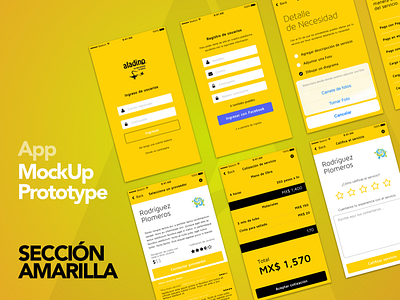 Aladino App Mockup -- SecciónAmarilla app prototype screens ui ux