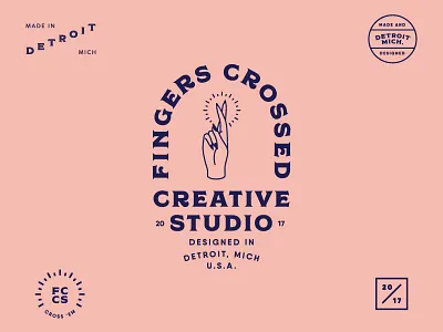 Bits & Pieces badge branding crest design fingers crossed hand illustration lock up typography