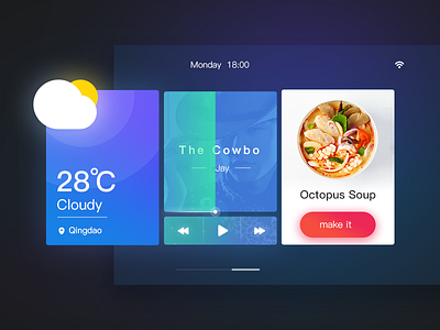 Smart Kitchen card cloud control flat food icon music setting smart ui vegetables weather