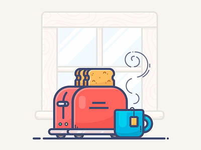 Toaster bread breakfast coffee cup icon illustration kitchen morning mug tea toaster vector