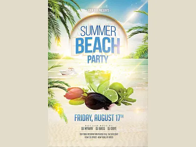 Summer Beach Party Flyer beach blue design flyer graphic green party summer typography