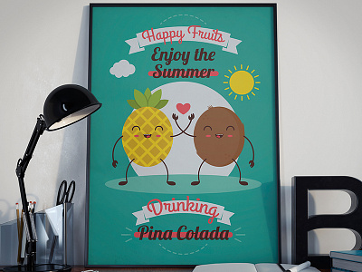 Pina Colada Party Flyer cocktail drink coconut creative design flyer template healthy fruit illustrative poster kids illustration pineapple print template smoothie summer sun