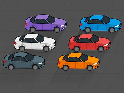 Cabinet projection parking lot of cars 3d cabinet car driving flat isometric oblique orthographic parking