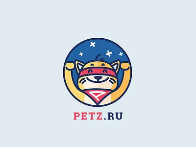 Petz.ru blue brand cat character flat hero logo pet power space stars zoo