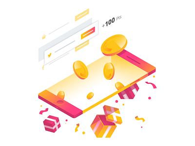 Smile.io Points Illustration coin confetti gift gradient isometric phone ui