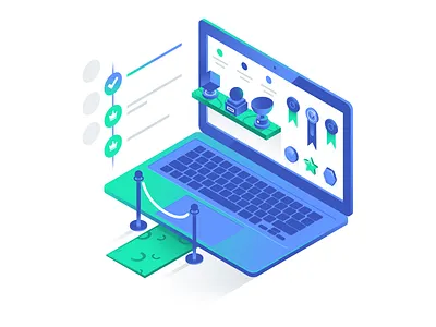 Smile.io VIP Illustration badge carpet computer gift gradient isometric laptop medal point reward trophy