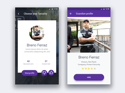 Guardian App - Profile to hire android app material design mobile profile social ui user interface ux