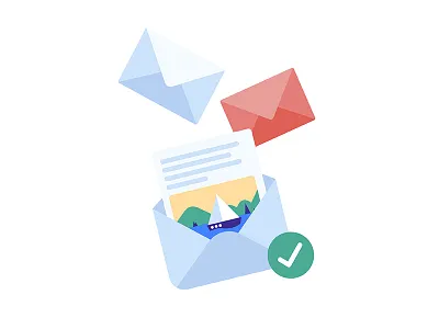 Got Mail boat checkmark junk mail sea sky spam trees