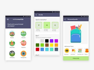 App MinhaMochila app design interface
