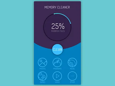 Daily UI, Week Ten, Day 6 - Memory Cleaner app azure blue circle clean cleaner memory percent violet