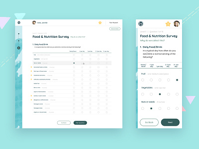 Responsive survey data health interface mobile product survey ui