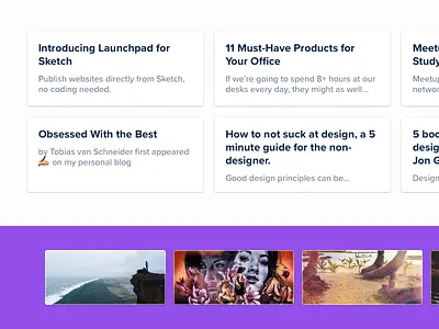 iotaCSS — Medium.com visuals 1/3 articles blog clean grid landing page minimal purple website