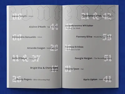 Bunny Mag - Contents art black blackletter blue bunny contents gothic grey magazine type typography white