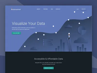 Datasplash Website analytics application bar graph charts cloud data fun graph illustration line graph pie chart website