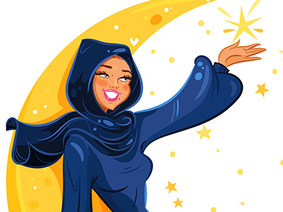 Lady On the Moon arab arabian design eid fitr gulf hijab illustration mubarak ramadan vector woman