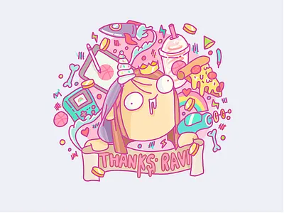 Hello, is it me you're looking for.. colourful design game boy illustration pink pizza rainbow retro strange weird