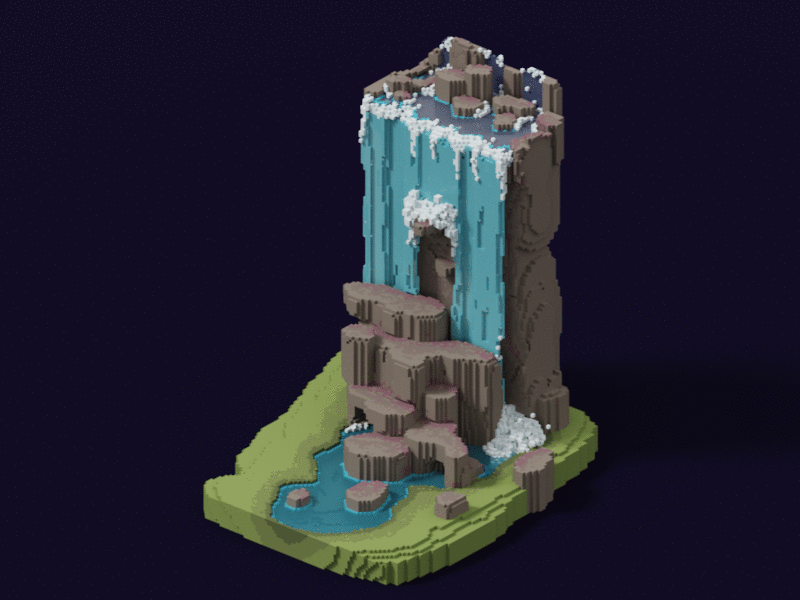 Waterfall magicavoxel voxel voxelart waterfall