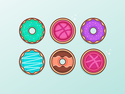 2 Dribbble Invites colourful donuts dribbble dribbble invite flat illustration invitations invite prospect