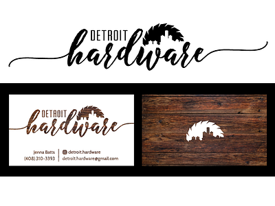 Detroit Hardware - Logo/Business Card Design branding business card design detroit identity logo logo design sawblade skyline woodgrain