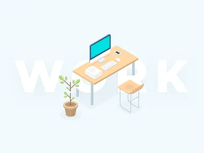WORK flat illustration process table tree work