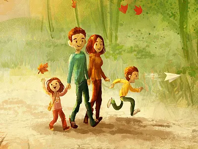 Moving To Canada! art autumn canada character digital art digital painting fall family illustration journey