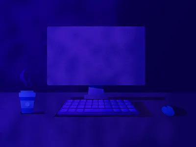 procrastination_level_01 blue coffee computer flat grain keyboard material midnight minimal mouse night shadows