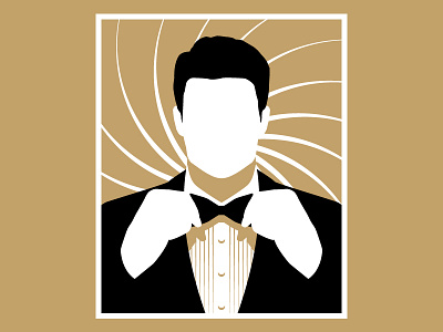 Shaken, not stirred black bond bow tie character gold suit vector