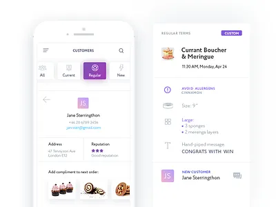 TakeCake Mobile App app cake contact crm customer e com e commerce horizontal scroll mobile uiux white