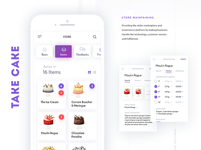 TakeCake Mobile App cake e com e commerce horizontal scroll mobile product store ui uiux ux white