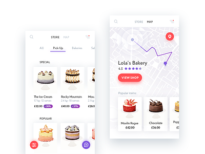 TakeCake. Part for customers cake e com e commerce horizontal scroll map mobile ui uiux ux white