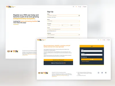 Youth Entrepreneurial Network (YEN) clean entrepreneurial flat ui login sign up web app