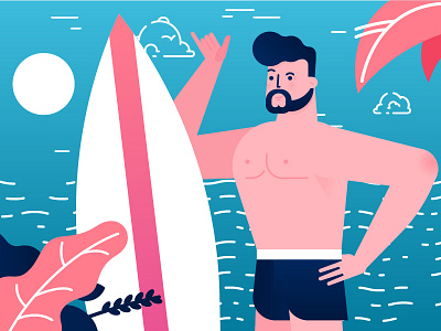 Surf art character illustration man surfing vector